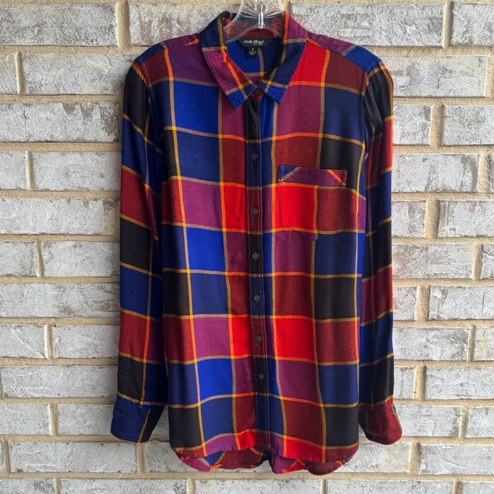 Lucky Brand Long Sleeve Button Up Split Back Plaid Shirt Women's Size S